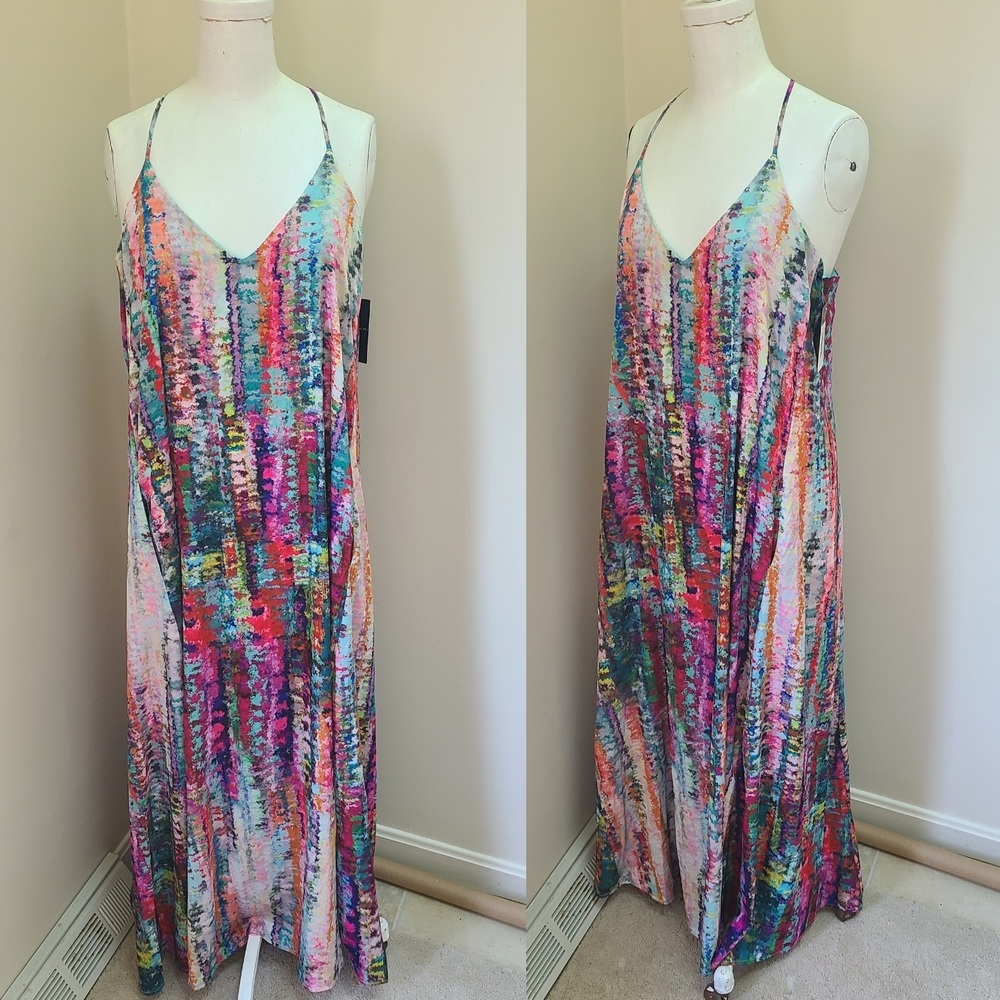 Tahari ASL Watercolor Strappy Maxi Dress
